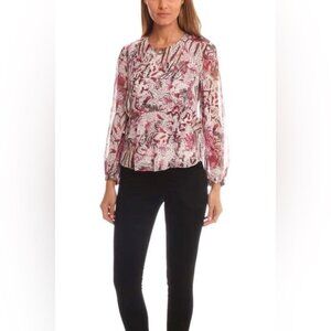 IRO Paris Silk Adya Ruffle flowy boho floral print LS blouse top Red White XS
